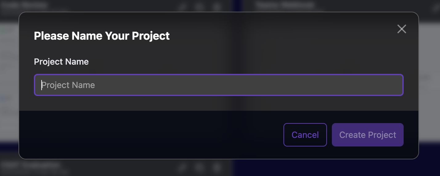 Screenshot of dialog for creating a new project